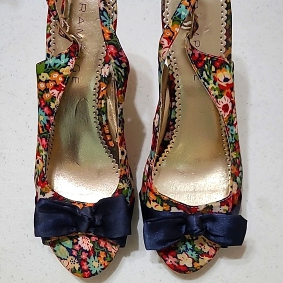 Rampage "Grayson" floral opentoe platform heels with Navy bow size 10 - Picture 3 of 13
